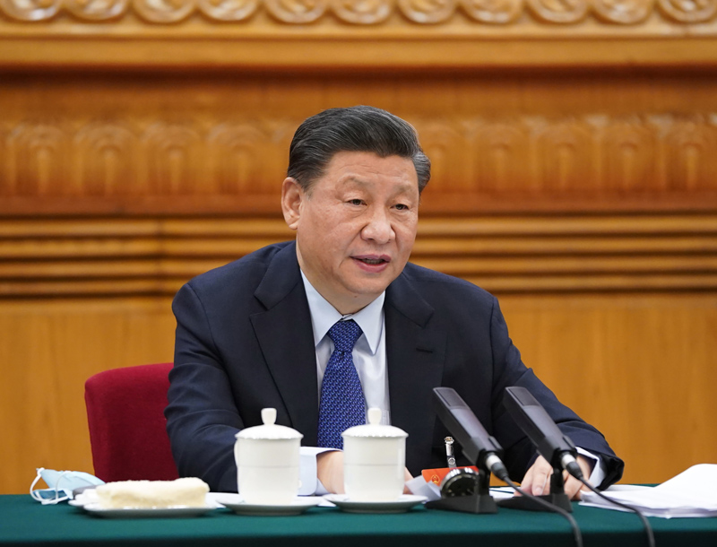 2021年3月7日,習(xí)近平參加十三屆全國(guó)人大四次會(huì)議青海代表團(tuán)的審議。